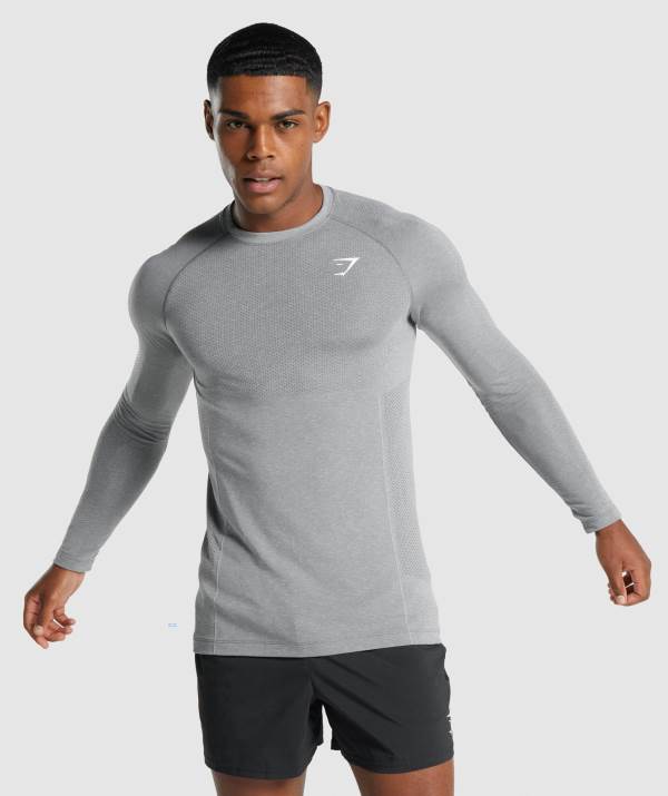 Panske Mikiny Gymshark Vital Light Seamless Long Sleeve Siva | IH8056413
